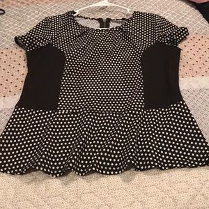 Black blouse with white dots sz L $12